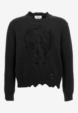 Alexander McQueen Skull Distressed Crewneck Sweater Black 807272Q1BA6 1000
