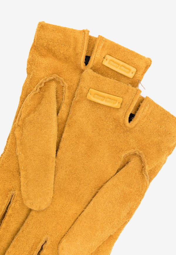 Miu Miu Logo Patch Suede Gloves Yellow 5GG2252CSX_F0091