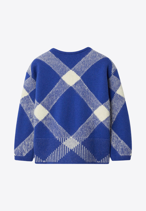 Burberry Kids Girls Check Pattern Wool-Blend Cardigan Blue 8078485151298/O_BURBE-B7369