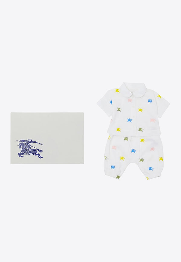 Burberry Kids Babies EKD Embroidered Shirt and Pants Gift Set - Set of 2 White 8078889151524/O_BURBE-A5127