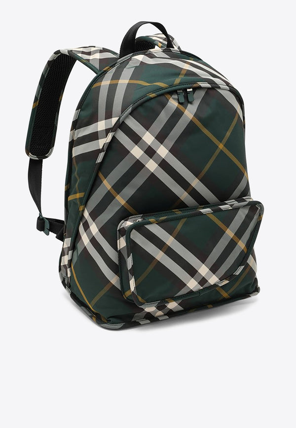 Burberry Large Check Pattern Shield Backpack Green 8080679154734/O_BURBE-B8636