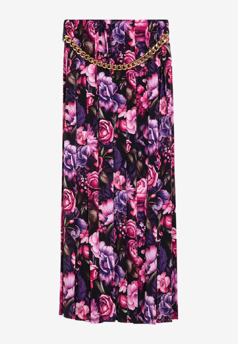Balenciaga Bouquet Print Long Pleated Skirt  Purple 808778TRL38_BALEN-9369