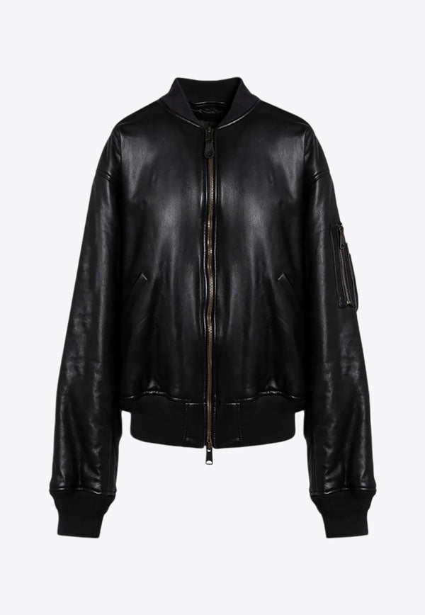 Balenciaga Essential Leather Bomber Jacket Black 808911TMS02/P_BALEN-1000