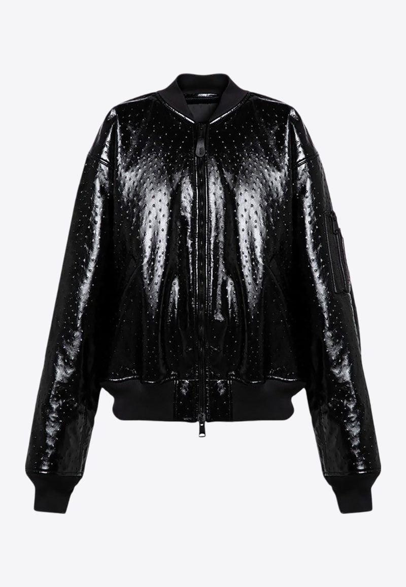 Balenciaga Ostrich-Effect Leather Bomber Jacket Black 808911TRS15/P_BALEN-1000