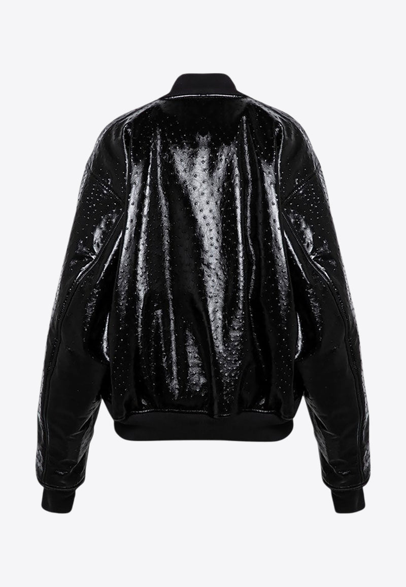 Balenciaga Ostrich-Effect Leather Bomber Jacket Black 808911TRS15/P_BALEN-1000