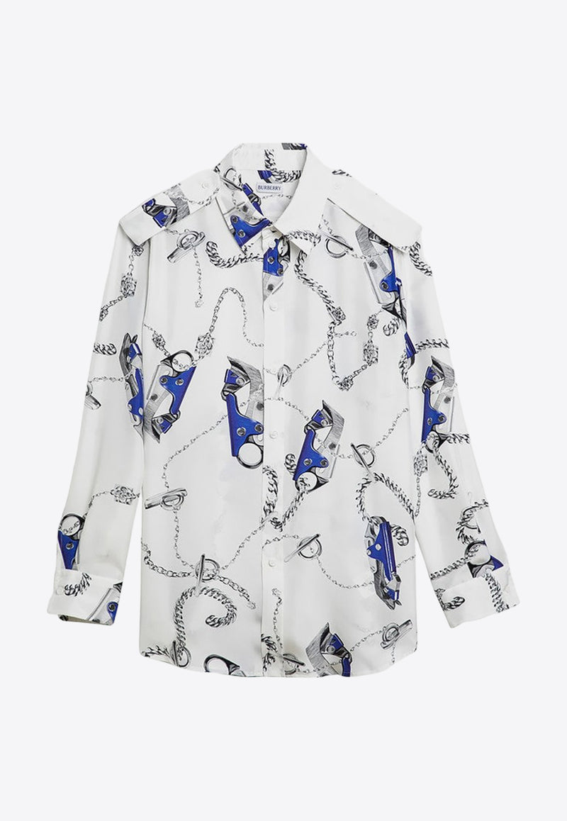 Burberry Knight Hardware Print Silk Shirt White 8090714157288/O_BURBE-B9594