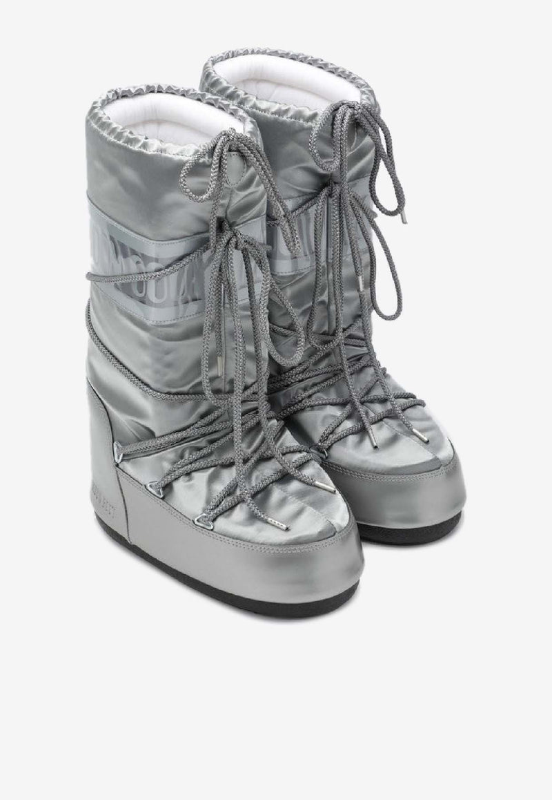 Moon Boot Icon Glace Satin Mid-Calf Boots Silver 80D1401680PL/R_MOONB-H001