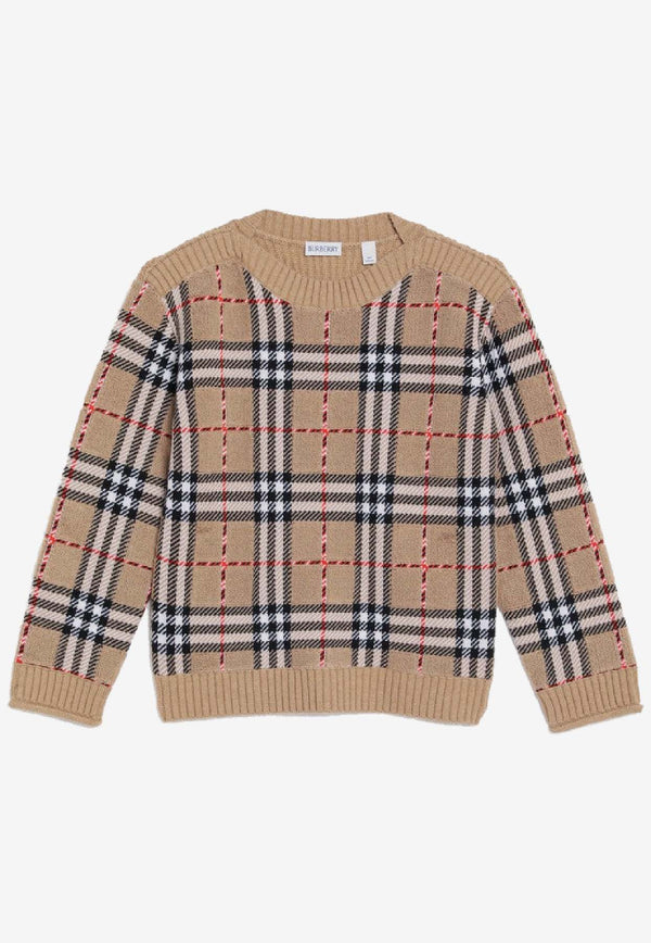 Burberry Kids Boys Vintage Check Wool Sweater Beige 8105822169405_BURBE-B9368