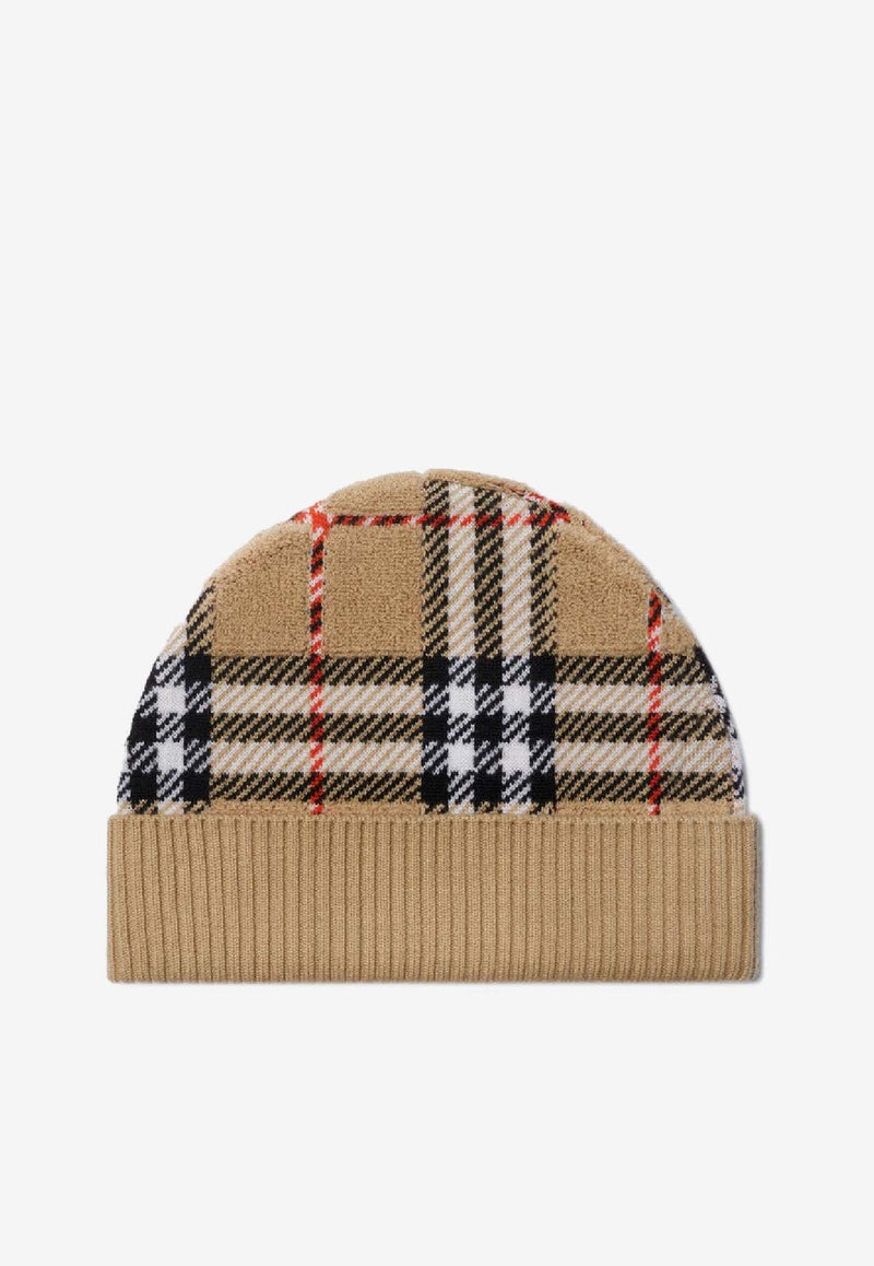 Burberry Kids Boys Checked Wool Beanie Beige 8105879166018_BURBE-B9368