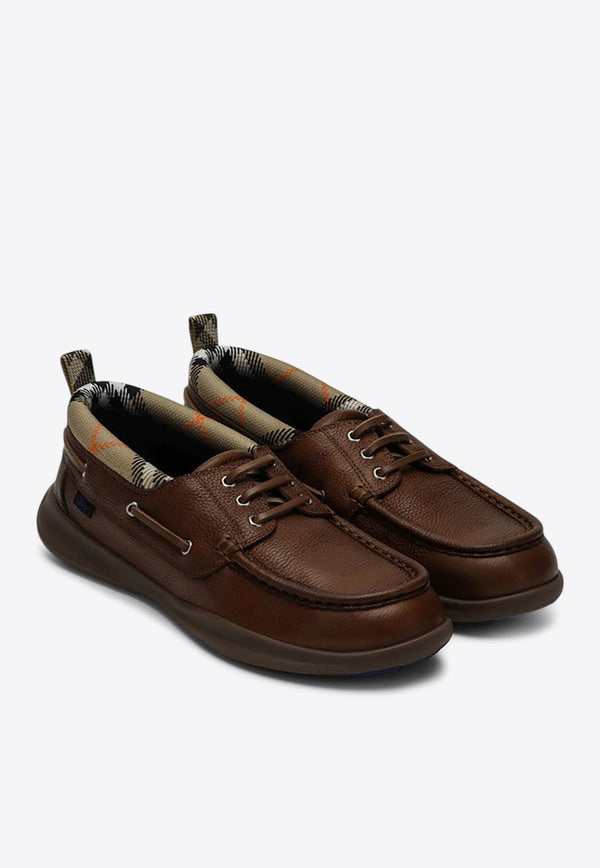 Burberry Check-Trimmed Leather Loafers Brown 8107290164538/Q_BURBE-C2239