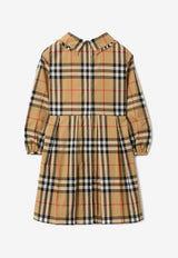 Burberry Kids Girls Vintage Check Shirred Mini Dress Beige 8108991161801/R_BURBE-B9368