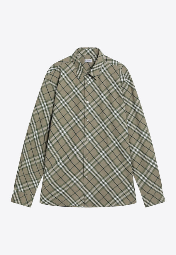 Burberry Check-Pattern Long-Sleeved Shirt Green 8109377164453/Q_BURBE-C3013