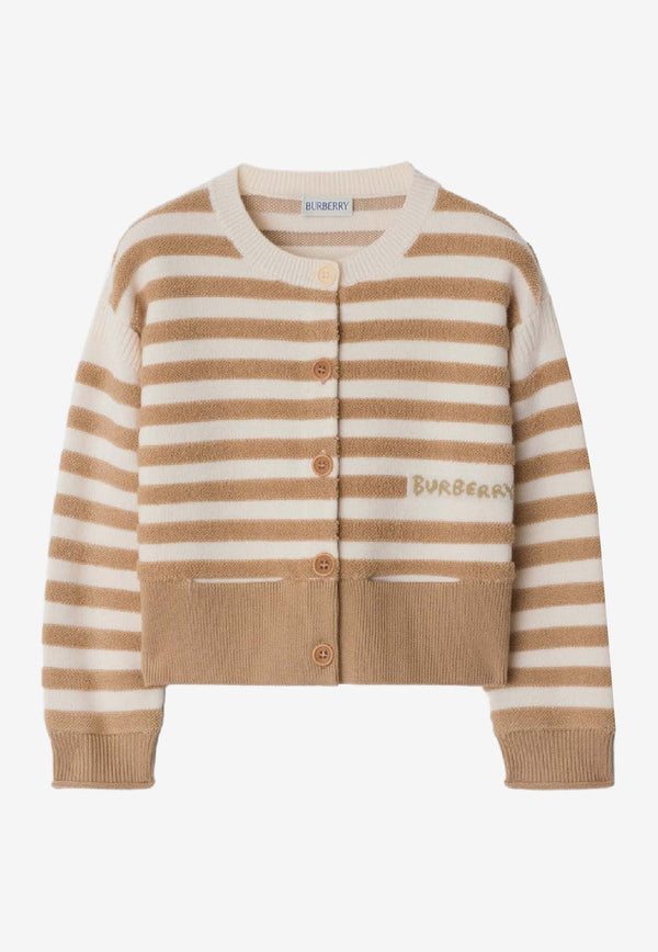 Burberry Kids Girls Striped Wool Cardigan Beige 8109484167446_BURBE-A8972