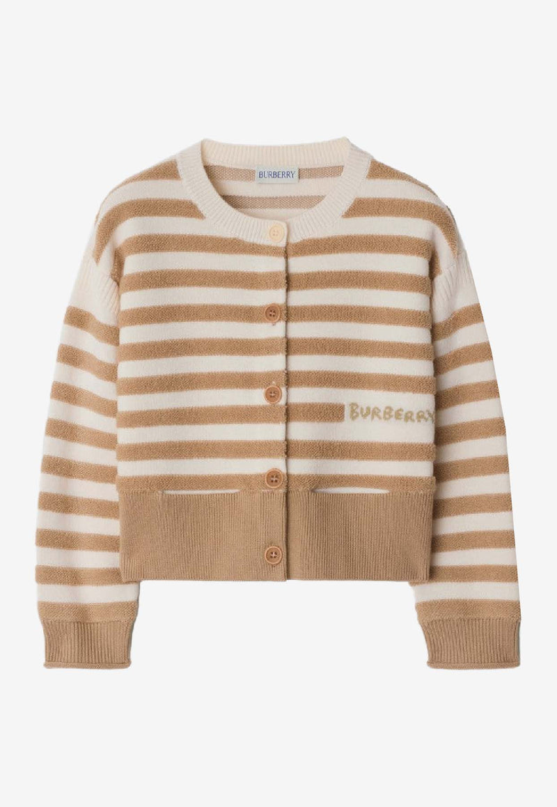 Burberry Kids Girls Striped Wool Cardigan Beige 8109484167446_BURBE-A8972