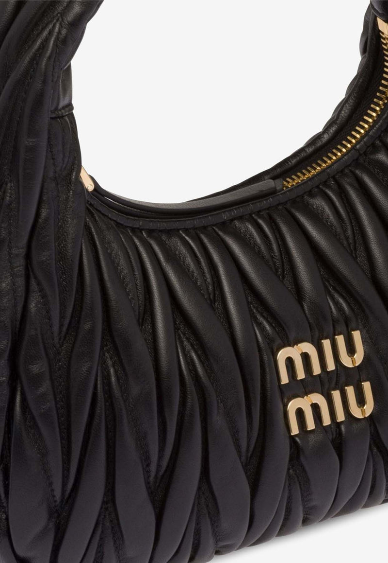 Miu Miu Wander Matelassé Nappa Leather Hobo Bag Black 5BC125VOOYAN88_F0002