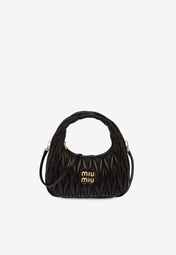 Miu Miu Wander Matelassé Nappa Leather Hobo Bag Black 5BC125VOOYAN88_F0002