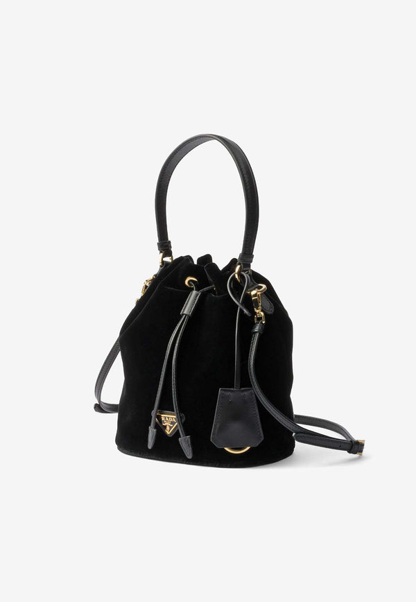 Prada Mini Re-Edition Velvet Bucket Bag Black 1BE067VWOM2C7Q_F0002