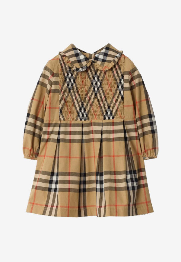 Burberry Kids Girls Vintage Check Shirred Mini Dress Beige 8112625161801/R_BURBE-B9368