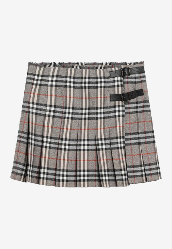 Burberry Checked Wool Pleated Mini Skirt Gray 8113042167564/R_BURBE-C3142