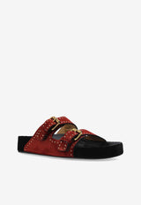 Isabel Marant Lennyo Suede Buckle Sandals  Burgundy SD0118FAB2B11S_80BY