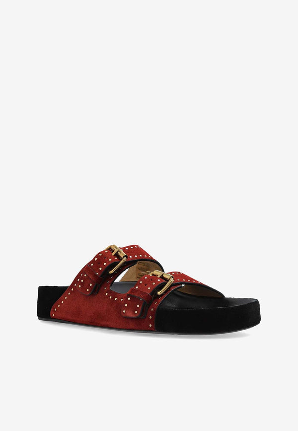 Isabel Marant Lennyo Suede Buckle Sandals  Burgundy SD0118FAB2B11S_80BY