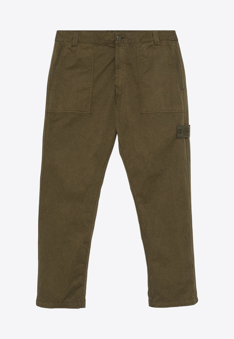 Stone Island Logo Patch Straight-Leg Pants Olive 8115337F6OLIVE