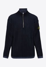 Stone Island Logo Patch Half-Zip Knitted Sweater Navy 8115516C1NAVY