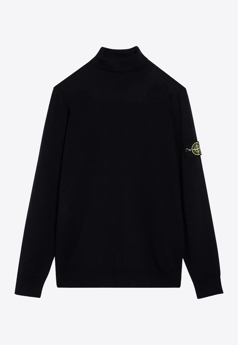 Stone Island Logo Patch Turtleneck Wool Sweater Blue 8115525C4/P_STONE-A0020