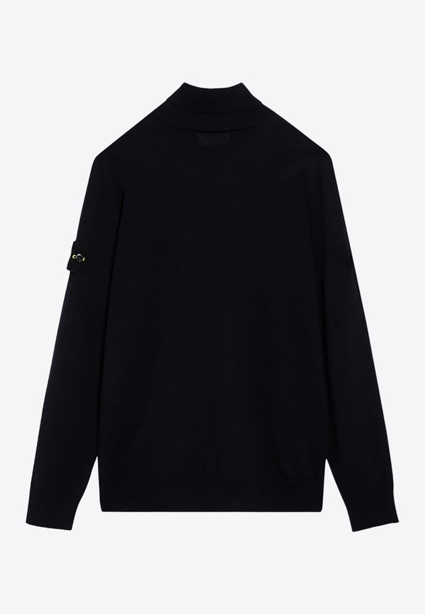 Stone Island Logo Patch Turtleneck Wool Sweater Blue 8115525C4/P_STONE-A0020