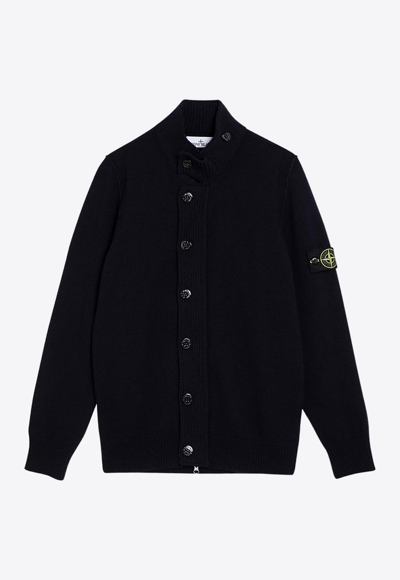 Stone Island Logo Patch Knitted Wool Cardigan Navy 8115547A3/P_STONE-A0020