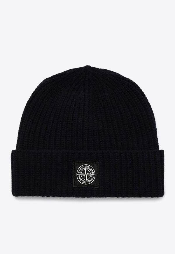 Stone Island Logo Patch Ribbed Beanie Blue 8115N10B5/P_STONE-A0020