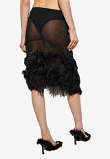 The Attico Ostrich Feather-Trim Sheer Midi Skirt Black 250WCS00264_100