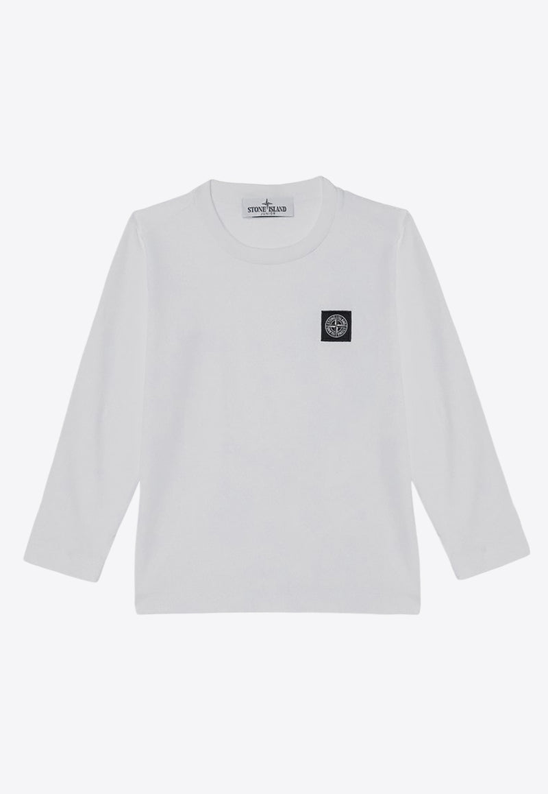 Stone Island Junior Boys Logo Patch Long-Sleeved T-shirt White 8116204-B47/P_STONE-V0001