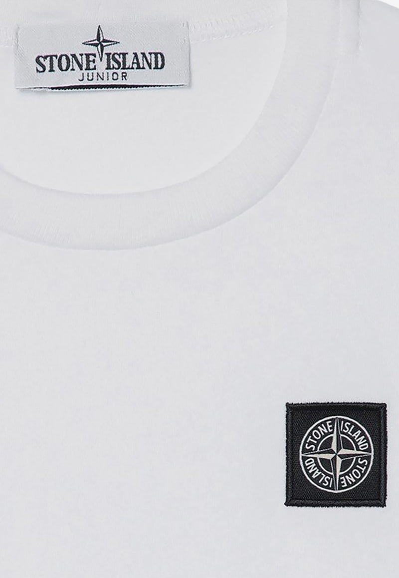 Stone Island Junior Boys Logo Patch Long-Sleeved T-shirt White 8116204-B47/P_STONE-V0001