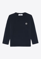 Stone Island Junior Boys Logo Patch Long-Sleeved T-shirt Navy 8116204-B47/P_STONE-V0020