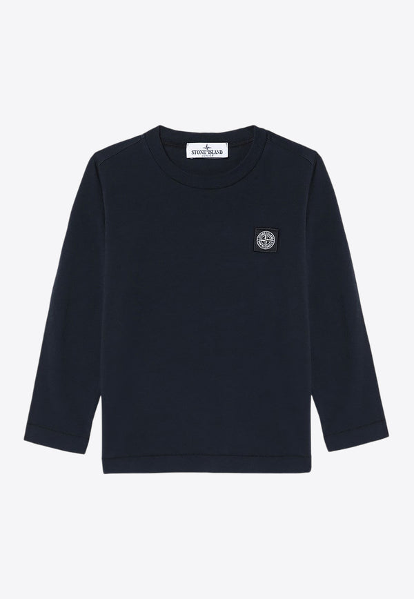 Stone Island Junior Boys Logo Patch Long-Sleeved T-shirt Navy 8116204-B47/P_STONE-V0020