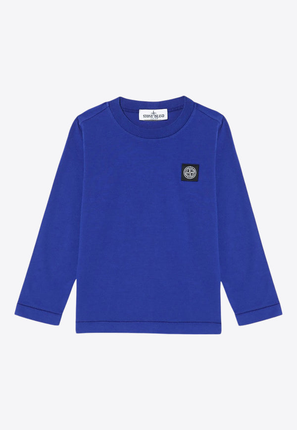 Stone Island Junior Boys Logo Patch Long-Sleeved T-shirt Blue 8116204-B47/P_STONE-V0022