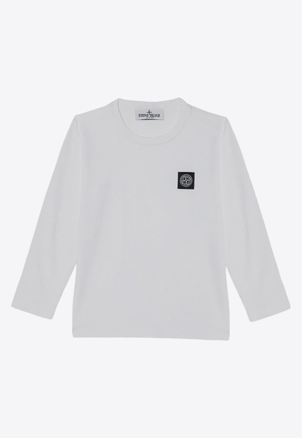 Stone Island Junior Boys Logo Patch Long-Sleeved T-shirt White 8116204-C47/P_STONE-V0001