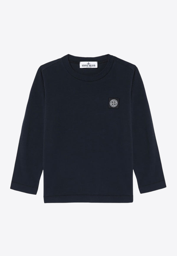 Stone Island Junior Boys Logo Patch Long-Sleeved T-shirt Navy 8116204-C47/P_STONE-V0020