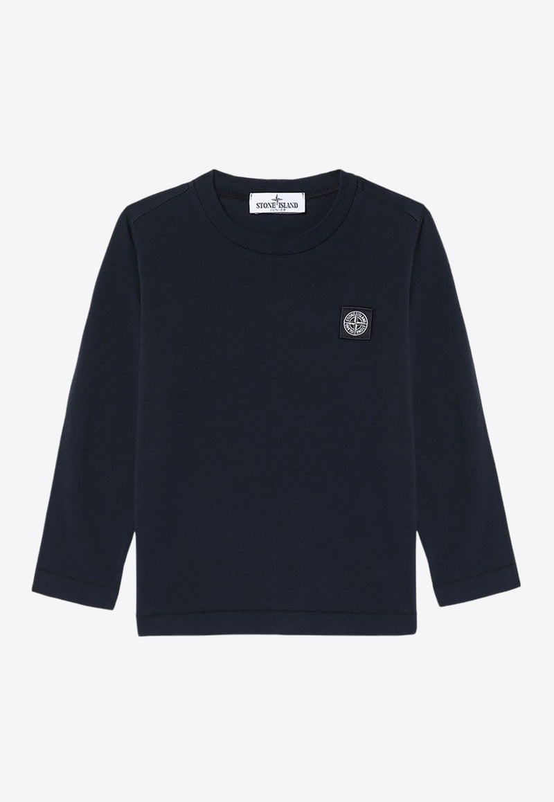 Stone Island Junior Boys Logo Patch Long-Sleeved T-shirt Navy 8116204-C47/P_STONE-V0020