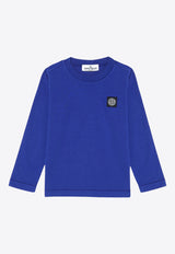 Stone Island Junior Boys Logo Patch Long-Sleeved T-shirt Blue 8116204-C47/P_STONE-V0022