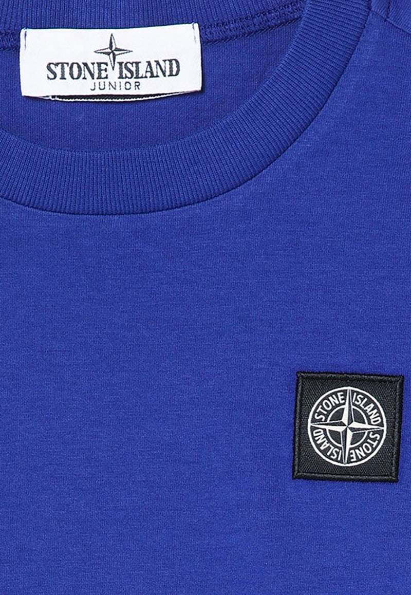 Stone Island Junior Boys Logo Patch Long-Sleeved T-shirt Blue 8116204-C47/P_STONE-V0022