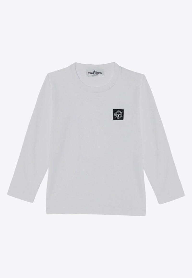 Stone Island Junior Boys Logo Patch Long-Sleeved T-shirt White 8116204-D47/P_STONE-V0001