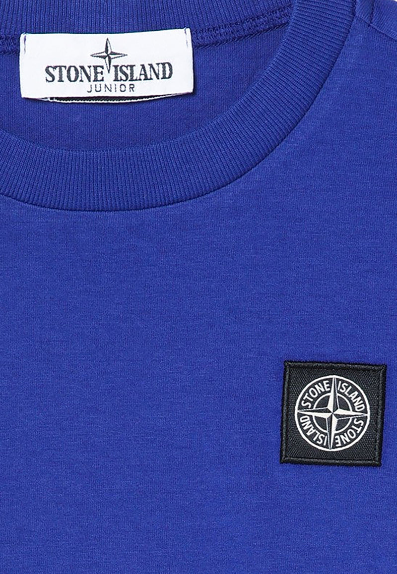 Stone Island Junior Boys Logo Patch Long-Sleeved T-shirt Blue 8116204-D47/P_STONE-V0022