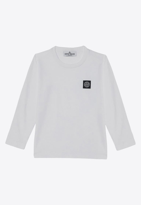 Stone Island Junior Boys Logo Patch Long-Sleeved T-shirt White 811620447/P_STONE-V0001