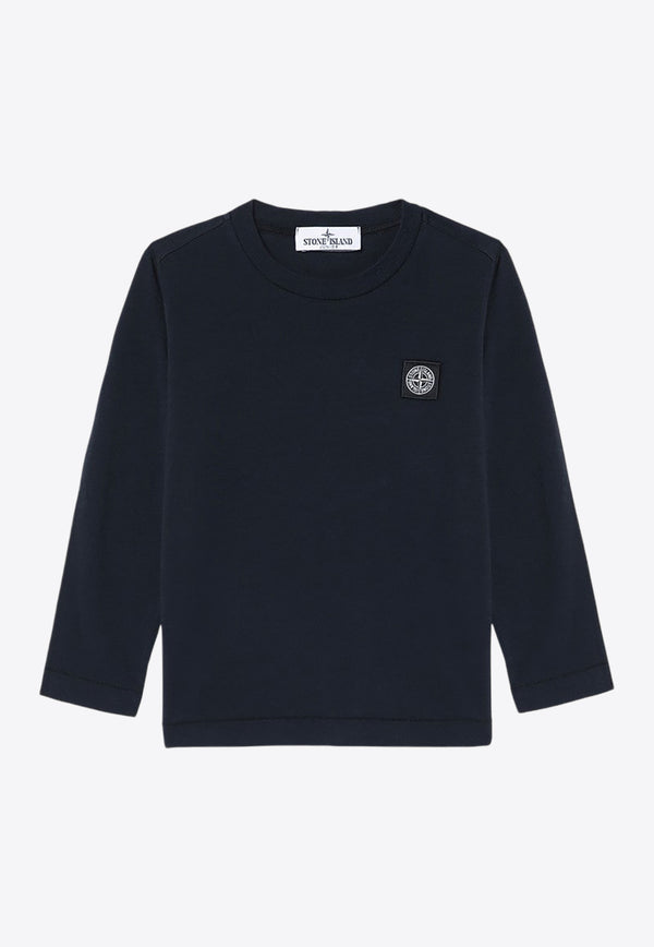 Stone Island Junior Boys Logo Patch Long-Sleeved T-shirt Navy 811620447/P_STONE-V0020