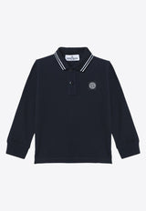 Stone Island Junior Boys Logo Patch Long-Sleeved Polo T-shirt Navy 8116207-B48/P_STONE-V0020