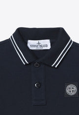 Stone Island Junior Boys Logo Patch Long-Sleeved Polo T-shirt Navy 8116207-B48/P_STONE-V0020