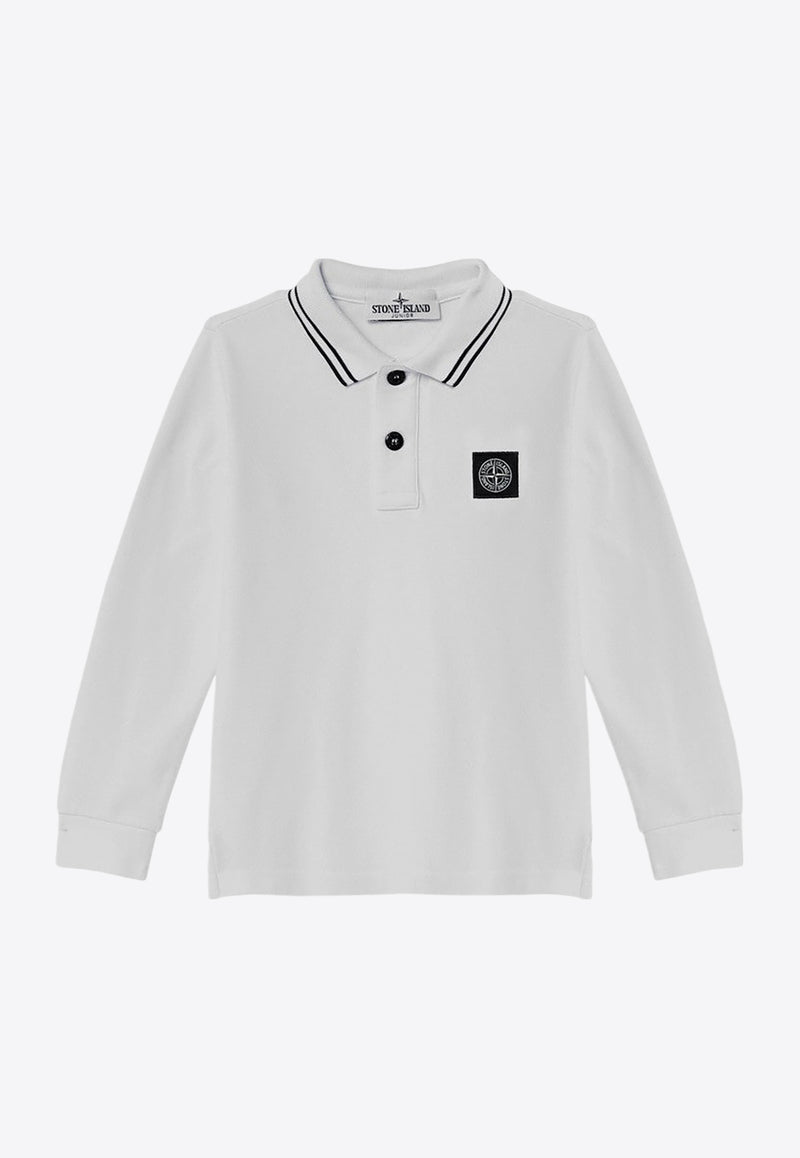 Stone Island Junior Boys Logo Patch Long-Sleeved Polo T-shirt White 8116207-B48/P_STONE-V1001