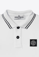 Stone Island Junior Boys Logo Patch Long-Sleeved Polo T-shirt White 8116207-B48/P_STONE-V1001